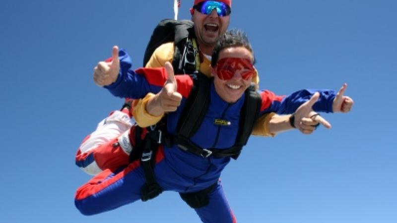 Guys sky diving near Bratislava