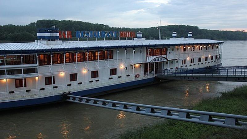 Botel floating on river Danube